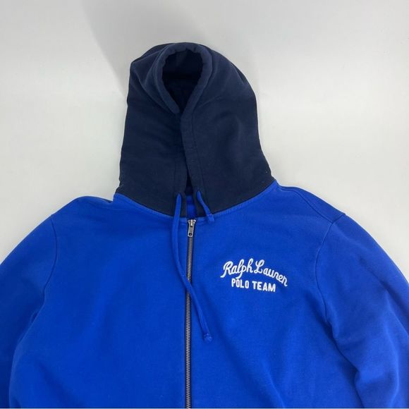 Polo By Ralph‎ Lauren Hoodie Men Large Blue Polo Team Sweatshirt Full Zip Patch - Picture 2 of 11